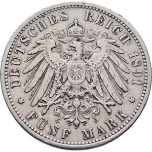 Prusko, Wilhelm II., 1888 - 1918, 5 Marka 1891 A, Berlín, KM.523 (Ag900), 27.559g,