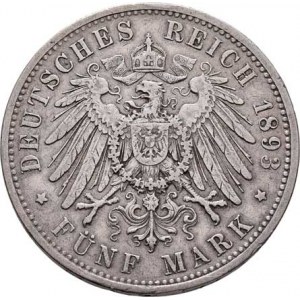 Prusko, Wilhelm II., 1888 - 1918, 5 Marka 1893 A, Berlín, KM.523 (Ag900), 27.614g,