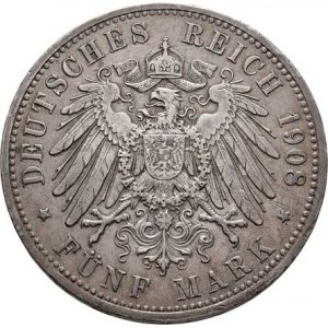 Prusko, Wilhelm II., 1888 - 1918, 5 Marka 1908 A, Berlín, KM.523 (Ag800), 27.685g,