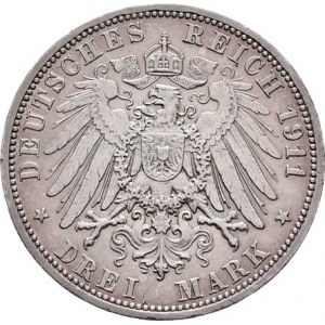 Prusko, Wilhelm II., 1888 - 1918, 3 Marka 1911 A, Berlín, KM.527 (Ag900), 16.635g,