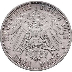 Prusko, Wilhelm II., 1888 - 1918, 3 Marka 1912 A, Berlín, KM.527 (Ag900), 16.658g,