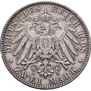 Sasko, Friedrich August III., 1904 - 1918, 2 Marka 1908 E, Drážďany, KM.1263 (Ag900), 11.042g,