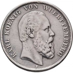Württemberg, Karl I., 1864 - 1891, 5 Marka 1874 F, KM.623 (Ag900), 27.125g, stopa po