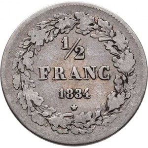 Belgie, Leopold I., 1831 - 1865, 1/2 Frank 1834, KM.6 (Ag900), 2.392g, nep.hr.,
