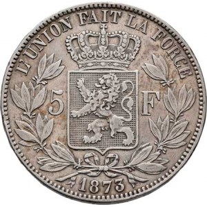 Belgie, Leopold II., 1865 - 1909, 5 Frank 1873, KM.24 (Ag900), 25.002g, hr., vl.škr.,