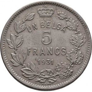 Belgie, Albert I., 1909 - 1934, 5 Frank 1931 - DES BELGES, KM.97.1 (Ni), 13.712g,