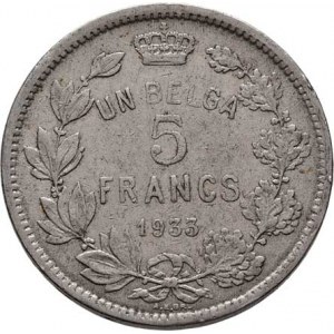 Belgie, Albert I., 1909 - 1934, 5 Frank 1933 - DES BELGES, KM.97.1 (Ni), 13.773g,