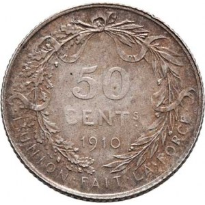 Belgie, Albert I., 1909 - 1934, 50 Centimes 1910 - DES BELGES, KM.70 (Ag835), 2.507g,