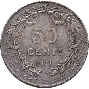 Belgie, Albert I., 1909 - 1934, 50 Centimes 1911 - DER BELGEN, KM.71 (Ag835), 2.519g,