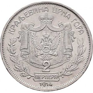 Černá Hora, Nikola I. jako král, 1910 - 1918, 2 Perper 1914, KM.20 (Ag835), 10.012g, nep.hr.,
