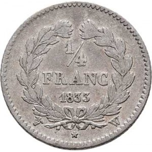 Francie, Ludvík Filip, 1830 - 1848, 1/4 Frank 1833 W, Lille, KM.740.13 (Ag900), 1.162g,