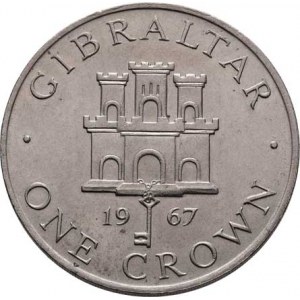 Gibraltar, Elizabeth II., 1952 -, Crown 1967 - znak, KM.4 (CuNi), 27.923g, dr.skvrnky,