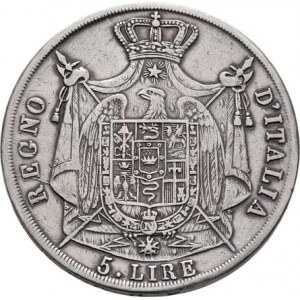 Itálie - království, Napoleon I., 1804 - 1814, 5 Lira 1811 M, Milano, Cr.10.4 (Ag900), 24.639g,