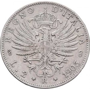 Itálie, Viktor Emanuel III., 1900 - 1946, 2 Lira 1905 R, Řím, KM.33 (Ag835), 9.859g, nep.hr.,