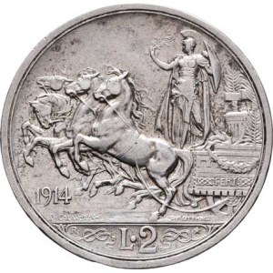 Itálie, Viktor Emanuel III., 1900 - 1946, 2 Lira 1914 R, Řím, KM.55 (Ag835), 10.003g, dr.hr.,