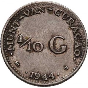 Curacao, Wilhelmina, 1890 - 1948, 1/10 Guldenu 1944 D, Denver, KM.43 (Ag640), 1.403g,