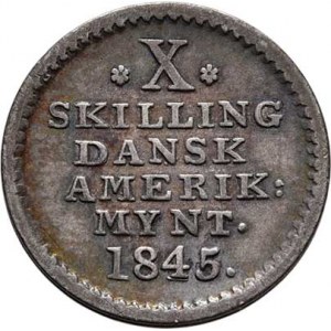 Dánská západní Indie, Christian VIII., 1839 - 1848, X Skilling 1845, KM.16 (Ag625), 2.422g, nep.hr.