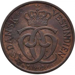 Dánská západní Indie, Christian IX., 1863 - 1906, 10 Bit = 2 Cent, 1905 P/GJ, Kodaň, KM.76 (bronz),