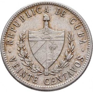 Kuba, republika, 1898 -, 20 Centavos 1949, KM.13.2 (Ag900), 4.951g, nep.hr.,