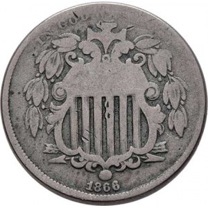 USA, 5 Cent 1866 - štít ve věnci / paprsky mezi hvězdami,