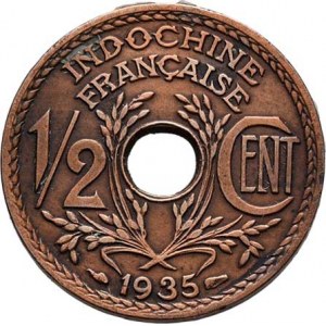 Francouzská Indočína, 1/2 Centime 1935, Paříž, KM.20 (bronz), 3.976g,