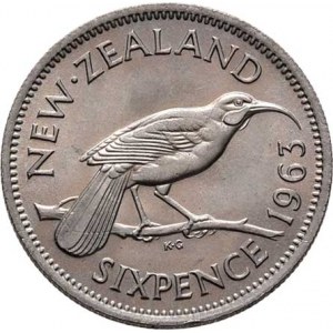 Nový Zéland, Elizabeth II., 1952 -, 6 Pence 1963, KM.26.2 (CuNi), 2.792g, nep.rysky,
