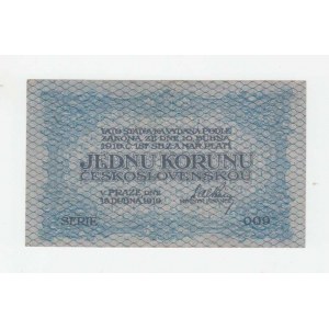 Československo - státovky I. emise, 1 Koruna 1919, série 009, modrá, BHK.7, He.7a,