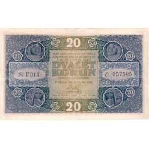 Československo - státovky I. emise, 20 Koruna 1919, série P017, BHK.10a, He.10a,