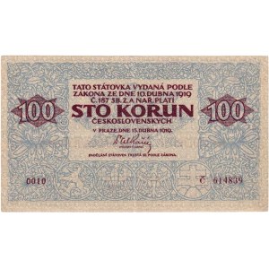 Československo - státovky I. emise, 100 Koruna 1919, sér. 0010, BHK.12, He.12a, neperf.