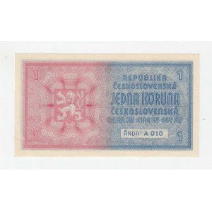 Protektorát Čechy a Morava, 1939 - 1945, 1 Koruna b.l. - stroj.přetisk, série A010, BHK.28b,