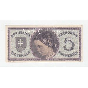 Slovenská republika, 1939 - 1945, 5 Koruna 1945, série A048, BHK.55a, He.60a.s1,