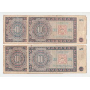 Československo - bankovky a státovky 1945 - 1953, 1000 Koruna 1945, sér. 02A, 03A, 08A, 26A, BHK.78
