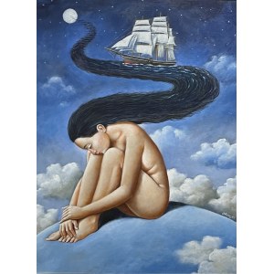 Rafal Olbinski, Loneliness flows with whole rivers, 2021