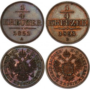 Austria 2 x 1/4 Kreuzer 1851 A - B