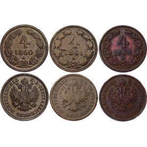 Austria 3 x 4 Kreuzer 1861 - 1864 A-B