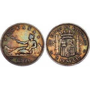 Spain 2 Pesetas 1869 (69) SNM