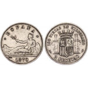 Spain 2 Pesetas 1870 (74) DEM