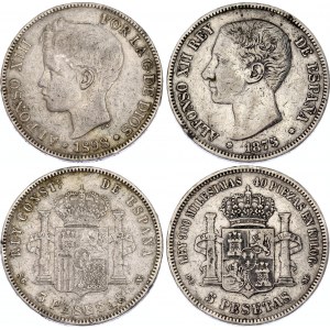 Spain 2 x 5 Pesetas 1875 - 1898