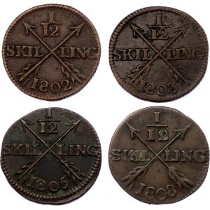 Sweden 4 x 1/12 Skilling 1802 -1808