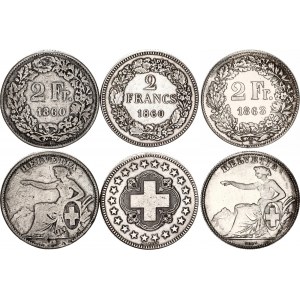 Switzerland 3 x 2 Francs 1860 - 1863 with Pattern
