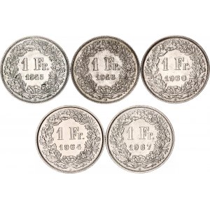 Switzerland 5 x 1 Franc 1945 - 1967