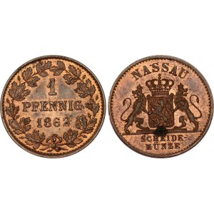 German States Nassau 1 Pfennig 1862