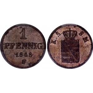 German States Saxony-Albertine 1 Pfennig 1848 F PCGS MS 62 BN