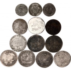 German States Wurtemberg Lot of 13 Coins 1704 -1855