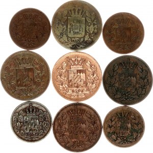 German States Lot of 9 Coins 1851 -1871