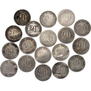 Germany - Empire Lot of 20 Pfennig 1873 - 1876