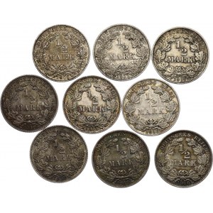 Germany - Empire Lot of 1/2 Mark 1906 - 1919