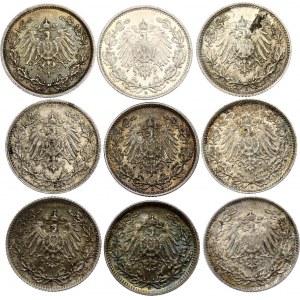 Germany - Empire Lot of 1/2 Mark 1906 - 1919