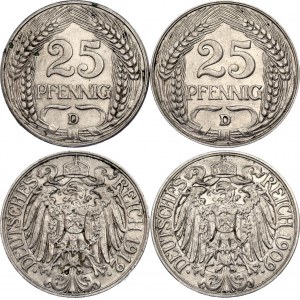 Germany - Empire 2 x 25 Pfennig 1909 - 1912 D