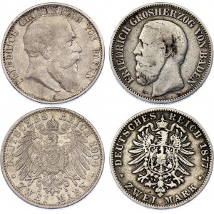 Germany - Empire Baden Lot of 2 Mark 1877 - 1904 G Karlsruhe
